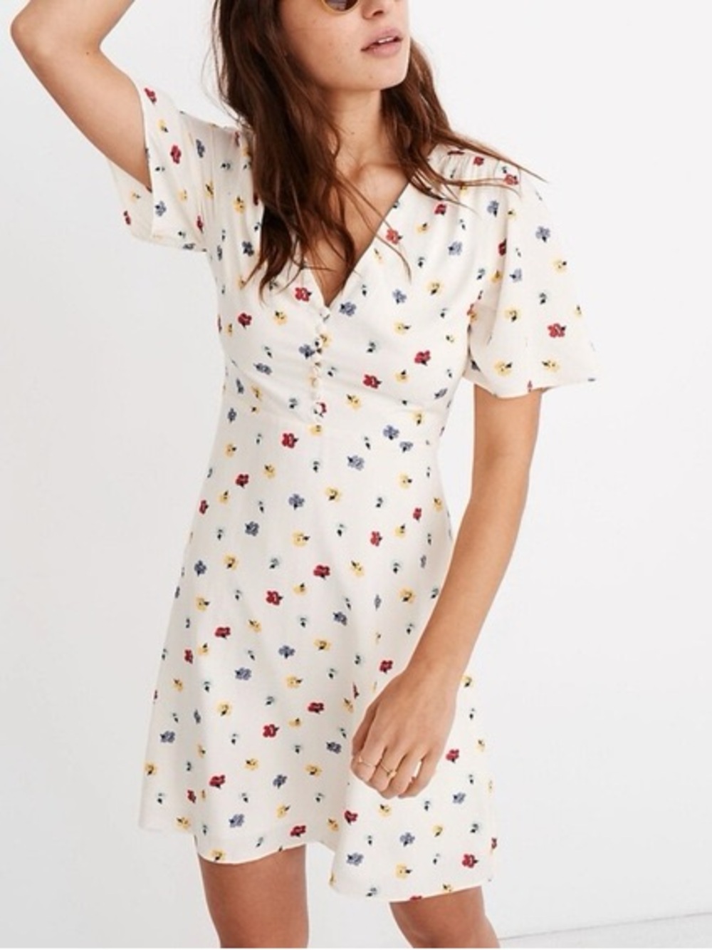 Madewell Cream Mini Dress with Red, Yellow & Blue Floral Print